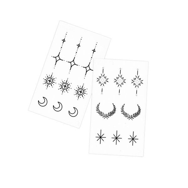 2Piece - Crescent Moon, Starlight &amp; Floral Design Temporary Tattoos - Black