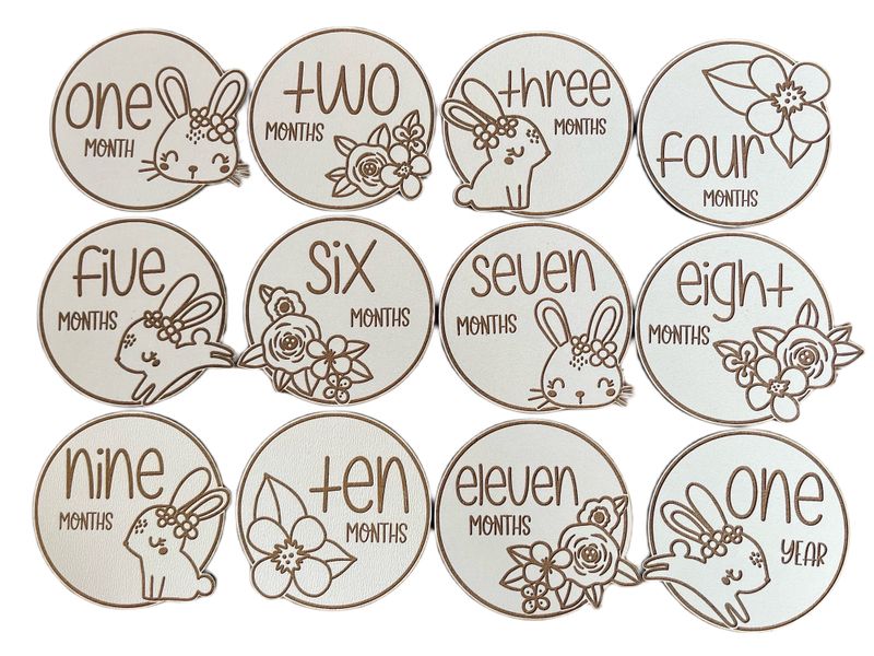 Bunny Rabbit Flowers Milestone Cards for newborn nursery, baby shower gift