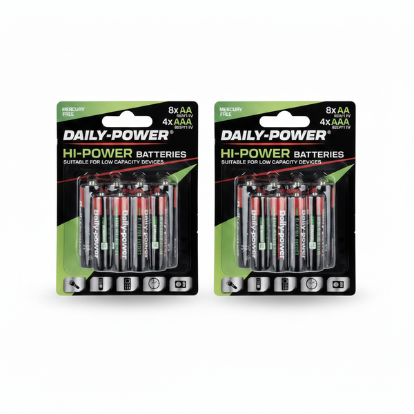 Daily Power Alkaline Batteries 8 AA R6 + 4 AAA R03 - 2 Pack