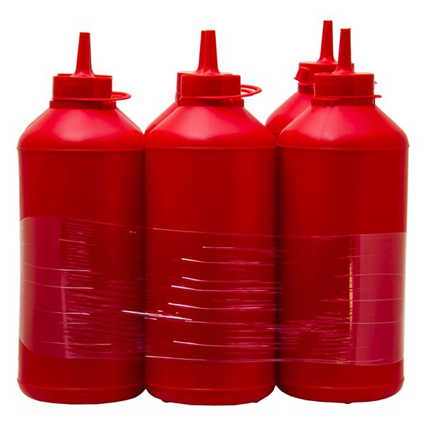 Round Plastic Sauce Bottle Red 6 Pack, (1Lt)