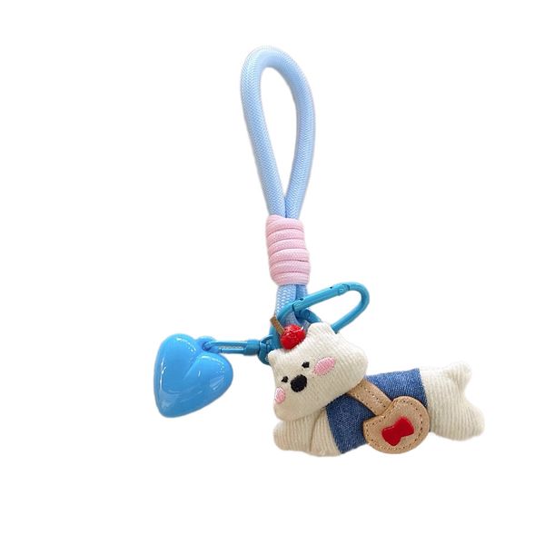 Blue Pink Braided Strap Fabric Bear Heart Charm Bag Key Decor Pendant