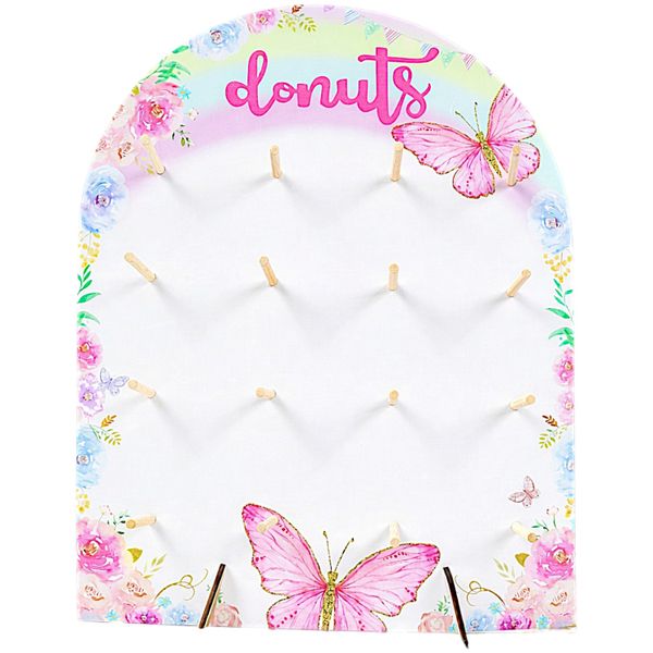 Wooden Donut Display Stand with Butterfly Theme - 16 Stick Donut Holder