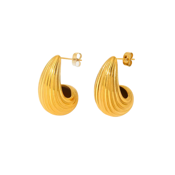 Striped Water Drop Earrings 18K Gold Plated Stainless Steel