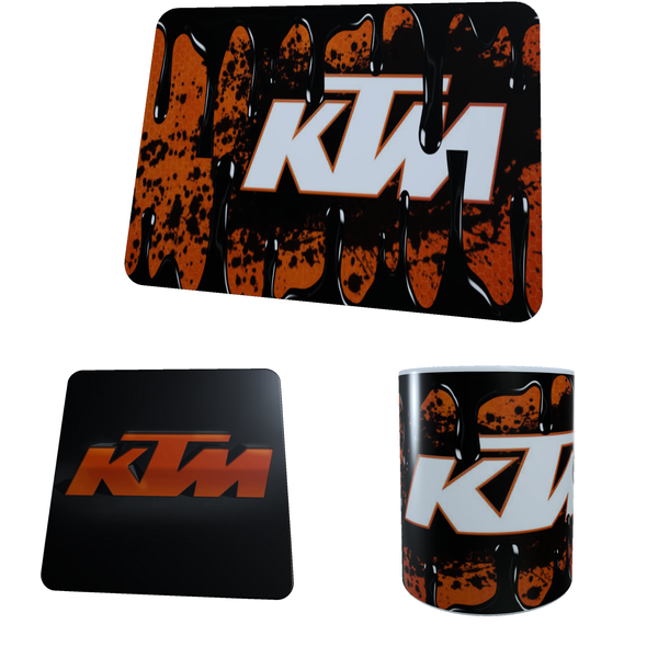 KTM Vintage Oil Style - Aesthetic - Coffee Mug, Coaster and Mouse Pad Combo