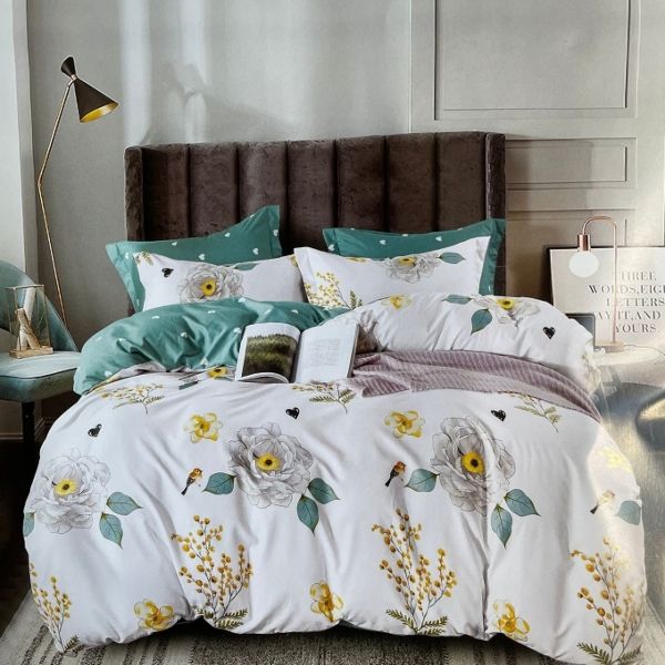 Soft Touch Embellished Six Pieces Duvet Cover Set White &amp; Green
