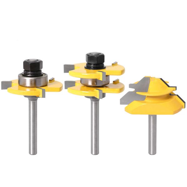 3 Pieces Tongue and Groove Router Bit Set &amp; 45 Degree Lock Miter Router Bit