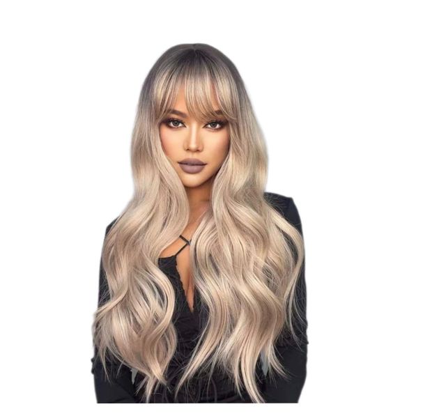 Synthetic 26inch Wavy Light Blonde Wig with Fringe