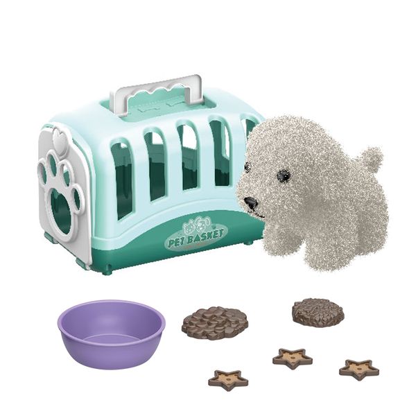 Pet Dog in Cage and Accessories - 16cm