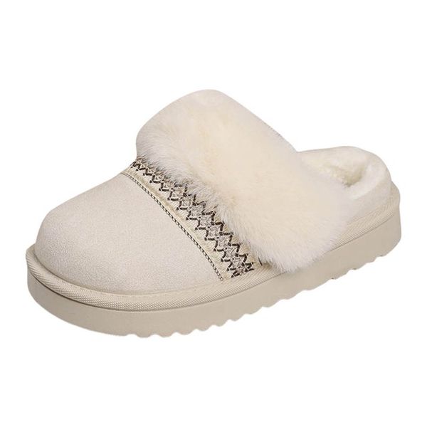 Cream Fluffy Womens Slippers
