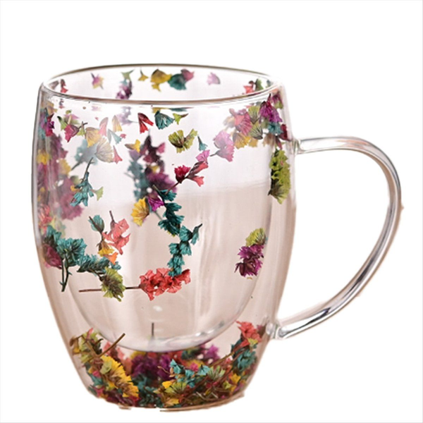 Dried Flower Double-Walled Borosilicate Glass Mugs