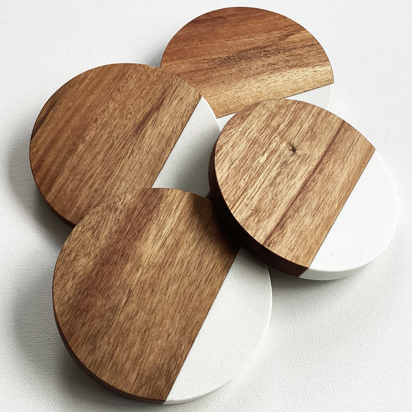Round Wooden &amp; Glass Serving Board Set Pack of 4 for Kitchen