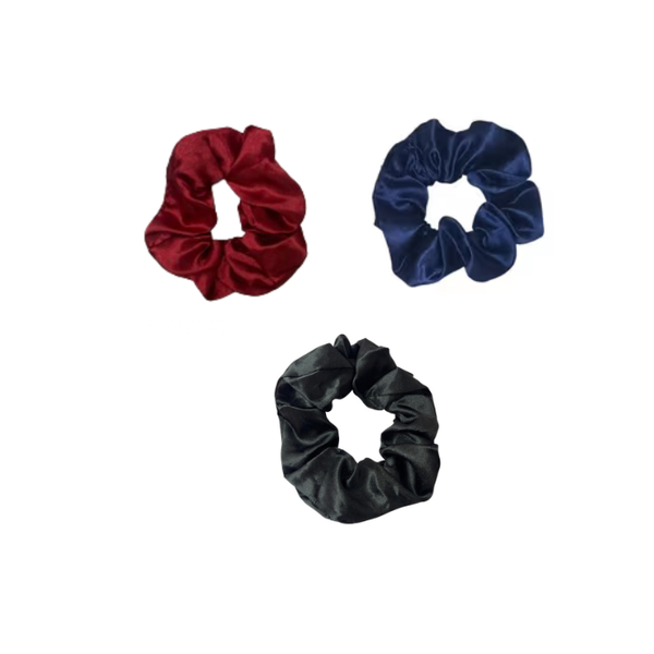Satin Scrunchies - Pack Of 3 - Black - Navy Blue - Maroon