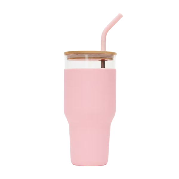 1200ml Anti-Slip Reusable Glass Tumbler With Wood Lid