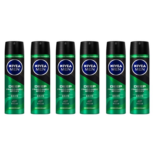 NIVEA MEN DEEP Fragrance Drive Deodorant Spray, 6x150ml