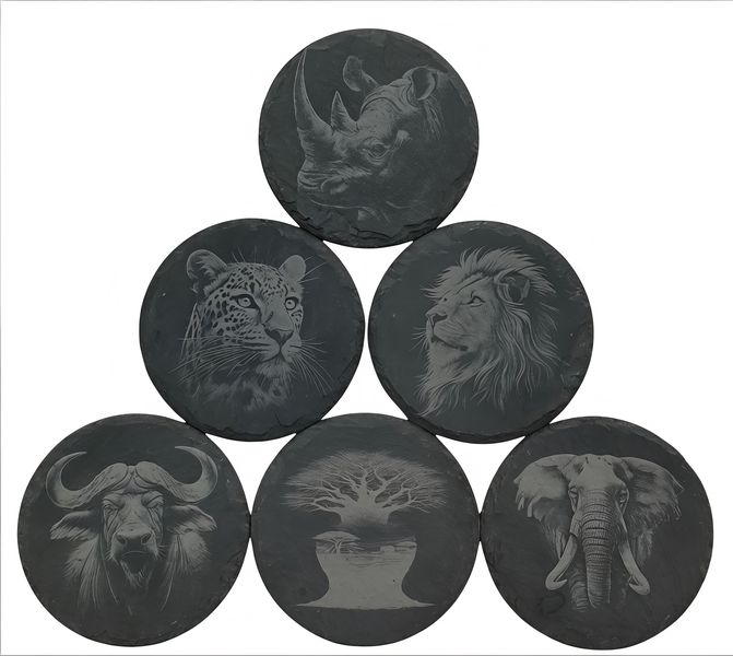 Big 5 Slate Coaster Set - 6 Piece African Wildlife Gift Set