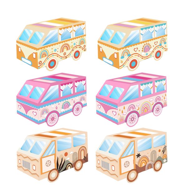 Party Favor Boxes - Hippie Van Theme - 12 Boxes