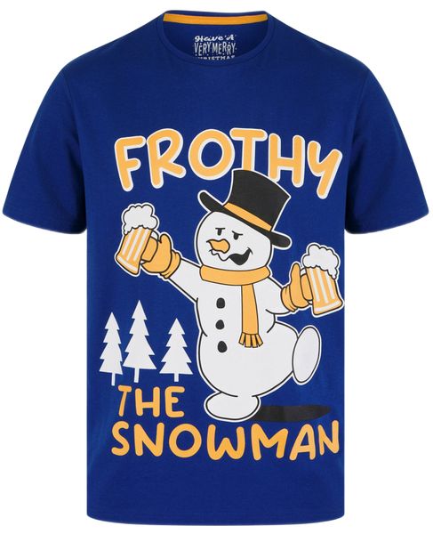 Tokyo Laundry Men's - Frothy Snowman Novelty Christmas T-Shirt Blue - (Parallel Import)