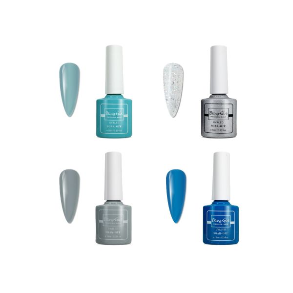 Bling Girl UV Gel Nail Polish Colour Set - Blue Grey 4 pcs