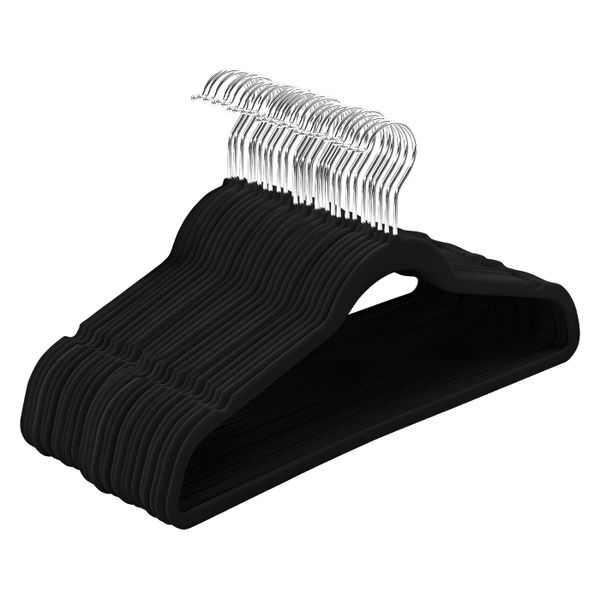 50Pcs Non Slip Plastic and Iron Clothes Hangers with Swivel Hooks - Black