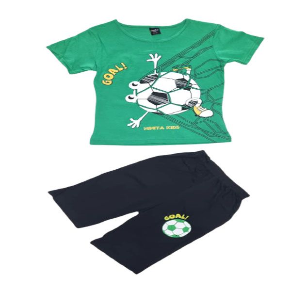 Little People Shop:-Boys Black Shorts and Green Top Casual Set