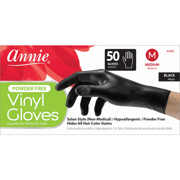 ANN03851 -Annie Vinyl Gloves M 50Ct Black 2 pack (100 pcs)