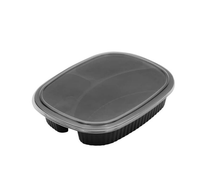 Meal Prep Container Black Oval 3 Compartment Microwaveable Pack Of 10
