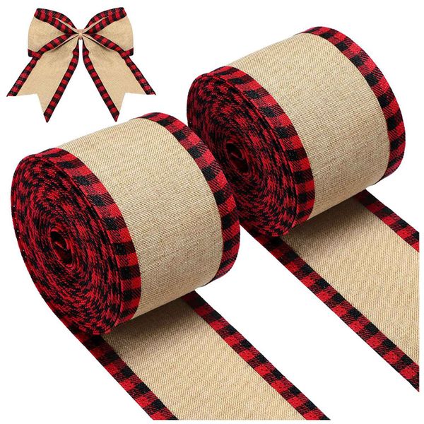 Buffalo Plaid Wired Edge Ribbons Christmas Burlap Fabric Craft Red