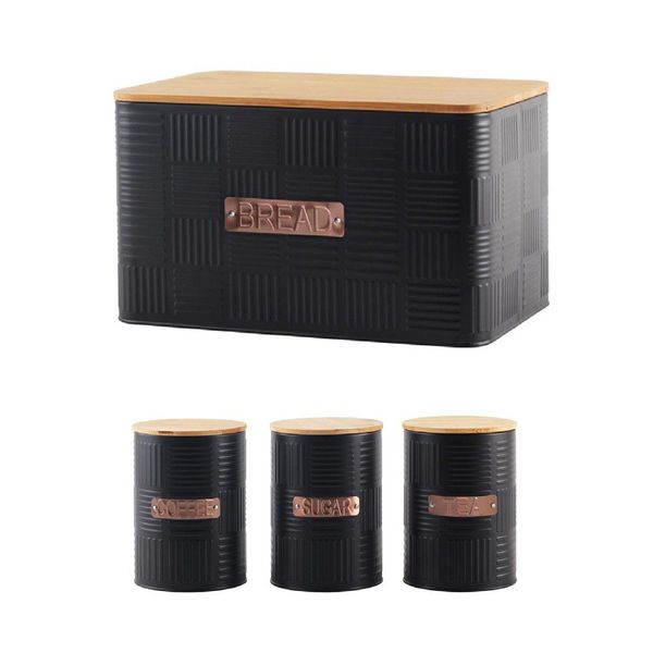 DH - Bamboo Lid Bread Bin And Canister Set - Combo