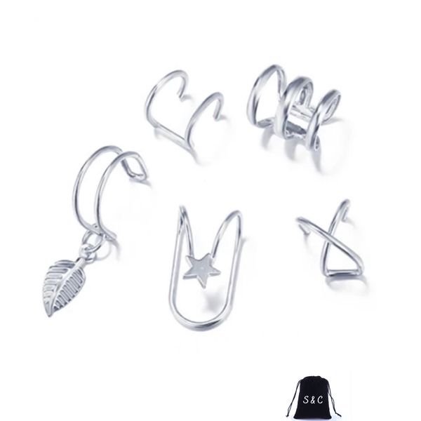 S &amp; C Silver Quintet Clip-On Earring Set