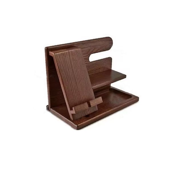 Multi Functional Wooden Storage Rack Phone Holder--Walnut