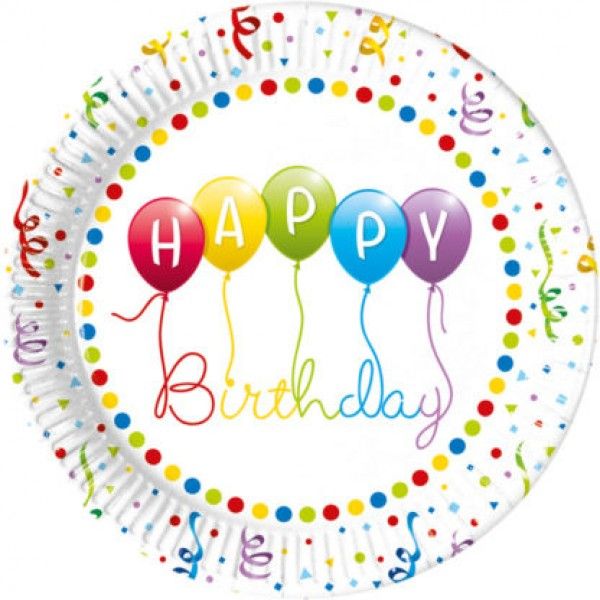 Happy Birthday Streamer Paper Plates Large 23cm