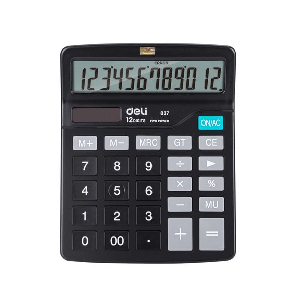 Deli Calculator 12 Digits Dual Power 150x120x52mm Black