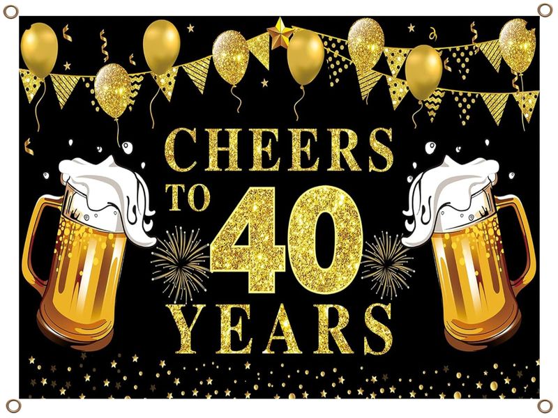 Cheers to 40 Years Banner PVC Gold and Black 1.3MX900MM