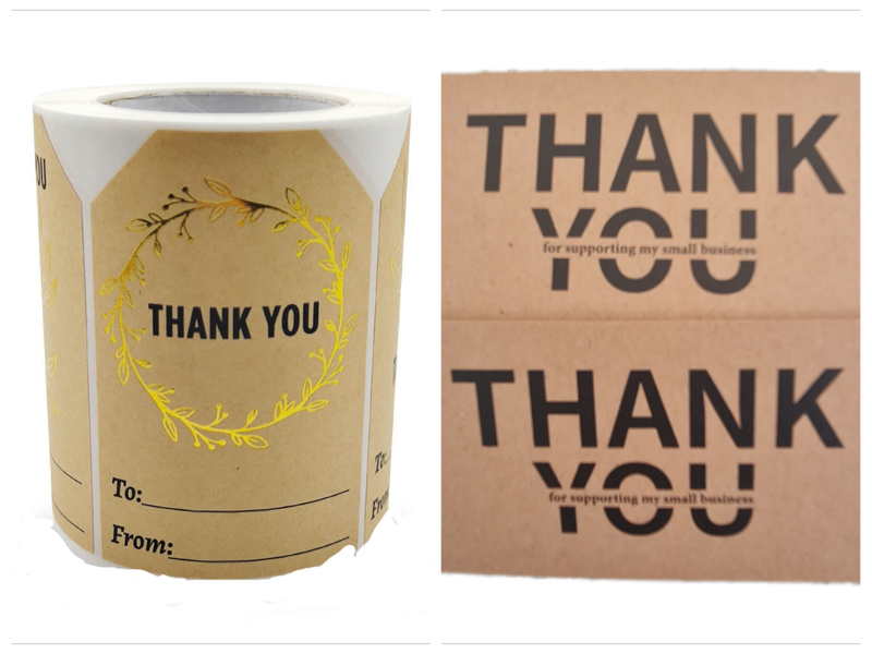 Kraft thank you gift card &amp; writable sticker - florists caterers restuarant