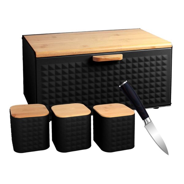 Elegant Bamboo Bread box with containers including Kitchen Knife - Set of 5