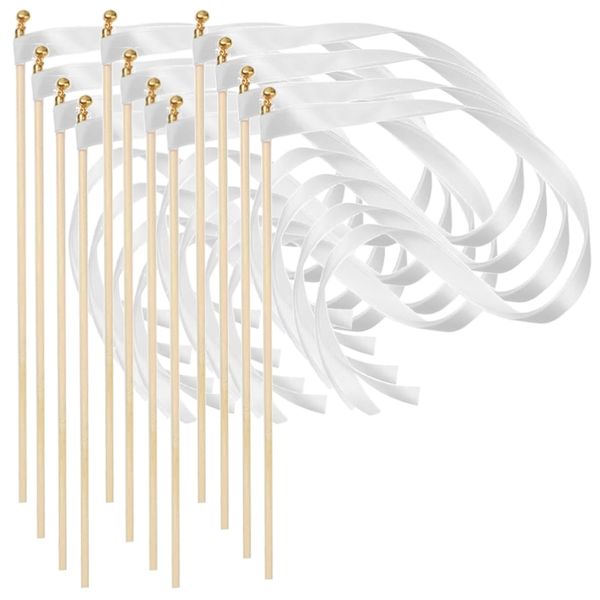 Party Wedding White Streamers with Bells Ribbon Wands Lace (30cm) set of 12