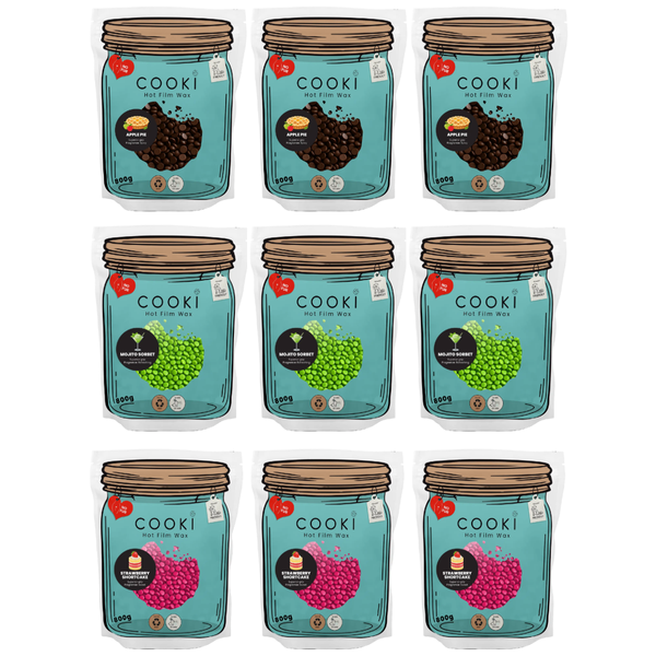 Cooki (Apple, Mojito Sorbet, Strawberry) Hot Film Wax 9 Pc Home use hot wax