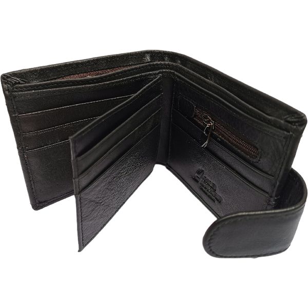 Men's Genuine Leather Bifold Wallet for 7 Cards - Black
