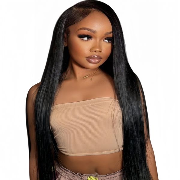 Luvée 28-inch Straight Wig Full Frontal Human Hair Transparent Lace