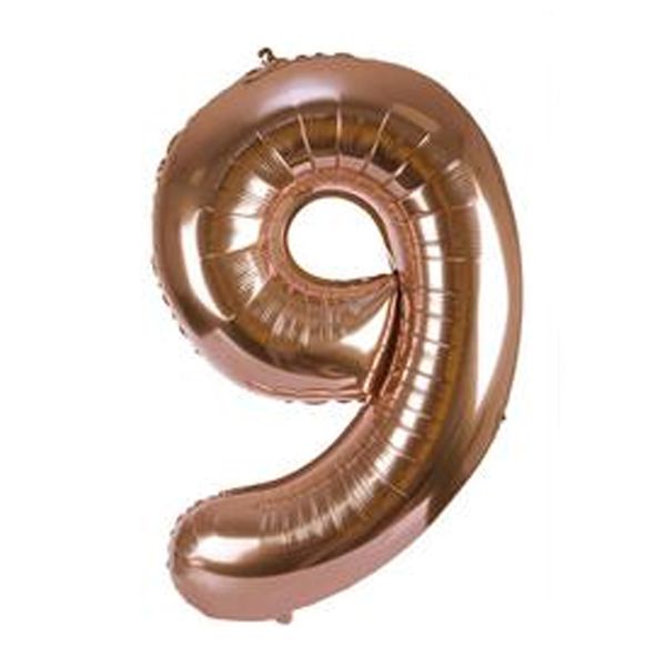 Balloon Number '9' Helium Foil Rose Gold - 102cm