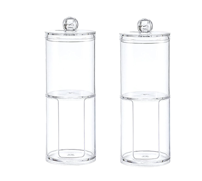 Premium Acrylic 2 Layer Cotton Ball, Swabs &amp; Pads Organizer Set of 2