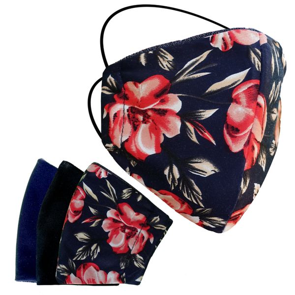 Fontaine Satin Fabric Face Mask - Floral - Reusable 3 Layer Cloth 4-Pack