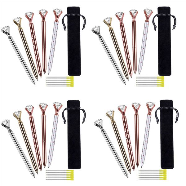 5 Pcs Diamond Metal Ballpoint Pen With 5 Ballpoint Pen Refills