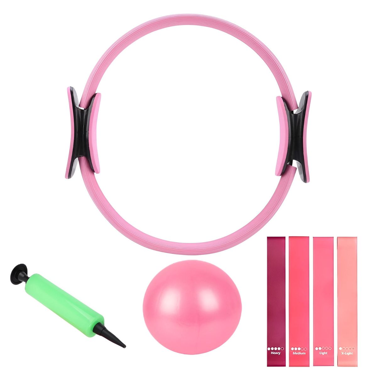 Fiberglass Pilates Fitness Kit for Women's Home Workouts - Pink - 7 Piece