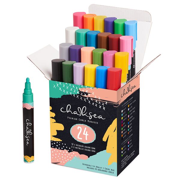 Chalksea 24 Chalk Markers &amp; Metallic colours + 50 Chalkboard Labels