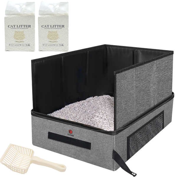Cat Litter Box Set-Litter Box with Splash Guards, Scoop &amp; Cat Litter