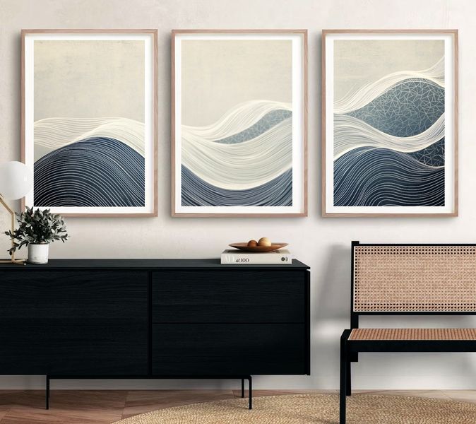 Abstract Japanese Wave Art Prints - A3 Unframed