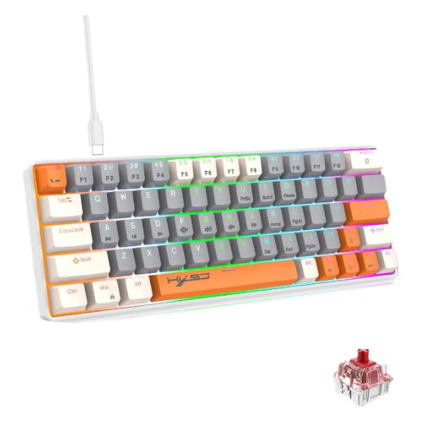 HXSJ - Colorful Backlit Keyboard With Red Axis Mechanical Switches - Grey