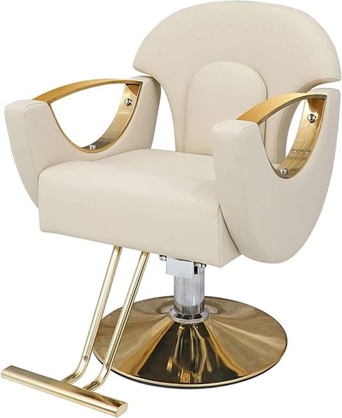 White And Gold Barber Hairdressing Chair Grooming Haircut Adjustable