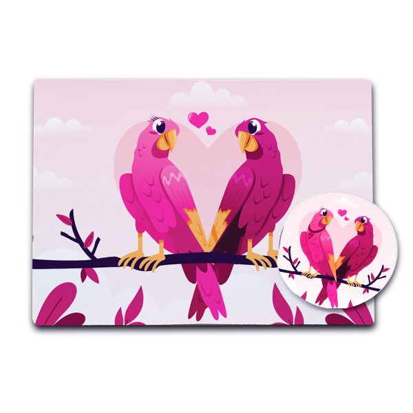 Placemats &amp; Coasters 8 Piece table setting - Valentines Day - Love Birds